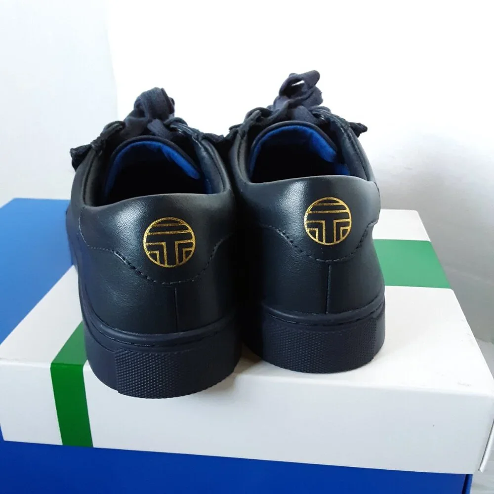 Tory Burch Sport Navy Ruffle Sneakers Round Toe Leather Shoes size 5M